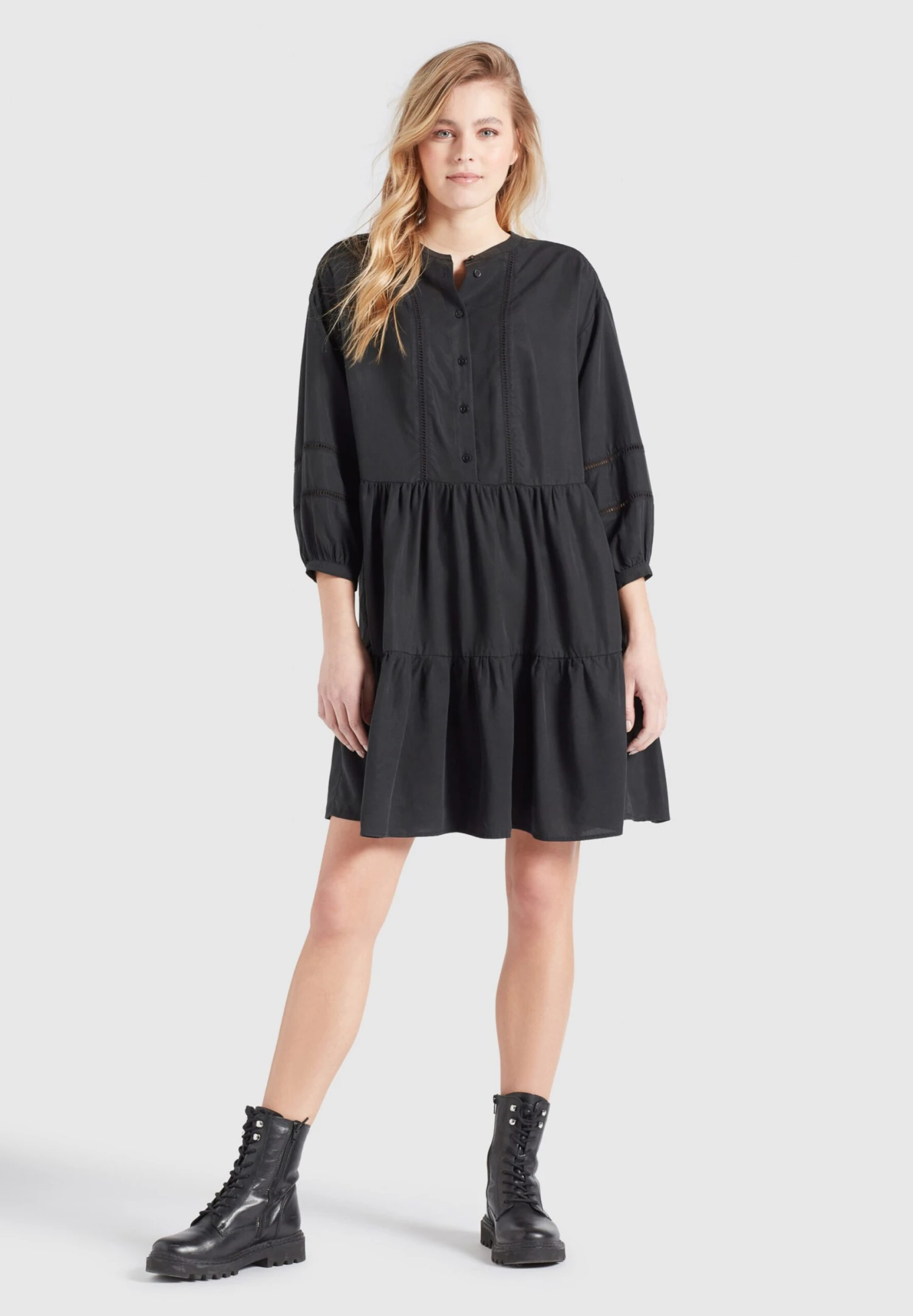 Khujo Robes Fluides Robe-chemise Crepes Femme Noir 4 Khujo Robes Fluides Robe-chemise Crepes Femme Noir - Image 4